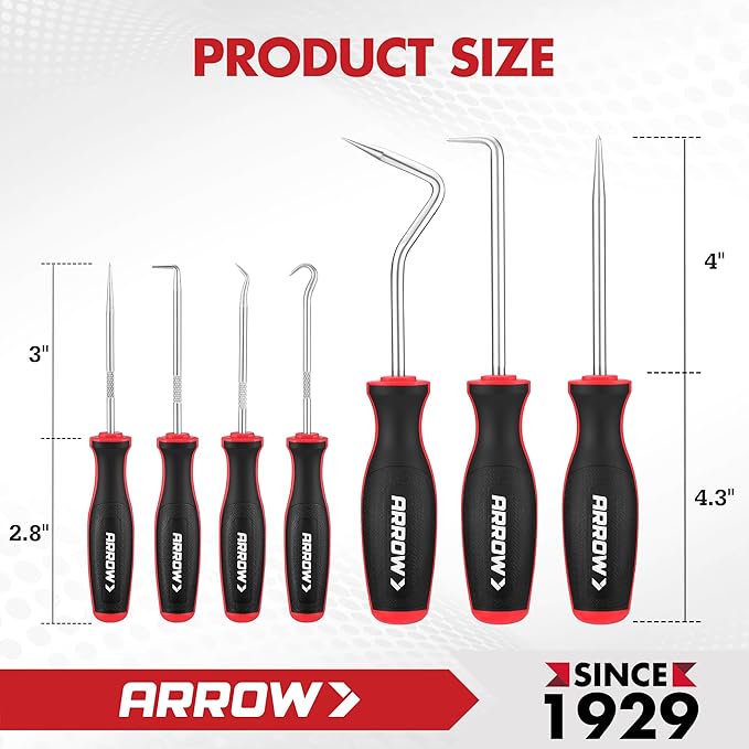 ARROW 7-Piece Hook and Pick Set with Storage Bag, Long & Mini Precision Pick Tool Set for Automotive Mechanic, O-Ring Removal Tool, Oil Seal, Gasket Puller, Hose Puller Picks