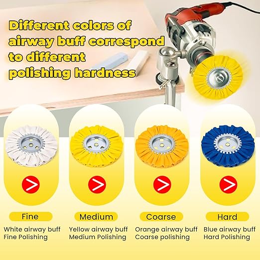 8" Airway Buffing Wheel, 4 Pcs Wheel Polishing Kit in Diameter 5/8" in Arbor Hole, Aluminum Polishing kit Used On Angle Grinder for Metal, Car, Wood
