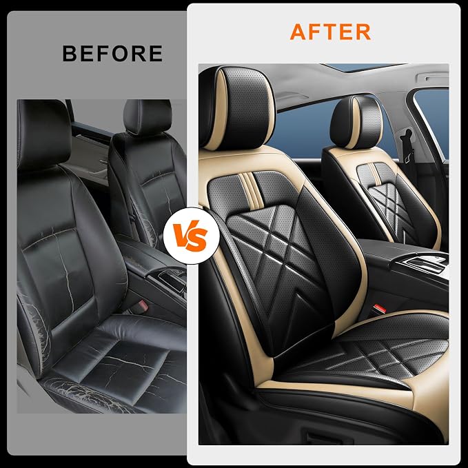 4Runner Car Seat Covers Custom Fit for Toyota 4Runner 2003-2026 Full Coverage Leather Waterproof Breathable Seat Cover, Automotive Seat Protectors, Airbag Compatible Front Seats, Black Beige