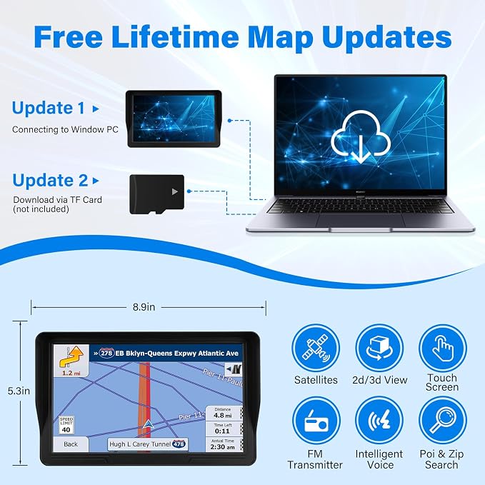 GPS Navigator for Car Truck RV, 9-Inch HD Touchscreen GPS for Car with 2026 Maps Free Lifetime Updates, Voice Turn-by-Turn Guidance, Speed & Red Light Camera Alerts, Custom Truck Routing