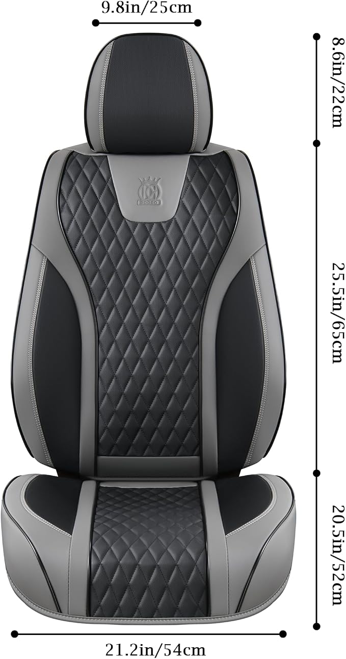Doogo Leather Seat Covers, Automotive Seat Covers 2PCS,Waterproof Front Seat Cover for Cars, Luxury Leatherette Car Seat Cushion, Gray Seat Covers for Sedan SUV Pick-up Truck (Gray&Black,Front Pair)