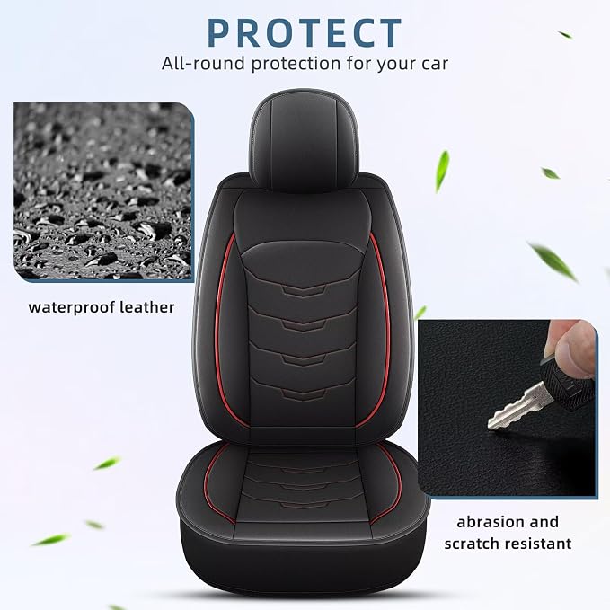Car Seat Covers Fit for Chevy/Chevrolet Camaro 2000-2024 Front Set Luxury Leather Seat Cushion Waterproof Automotive Seat Protectors(2 Seat, Black&Redline)