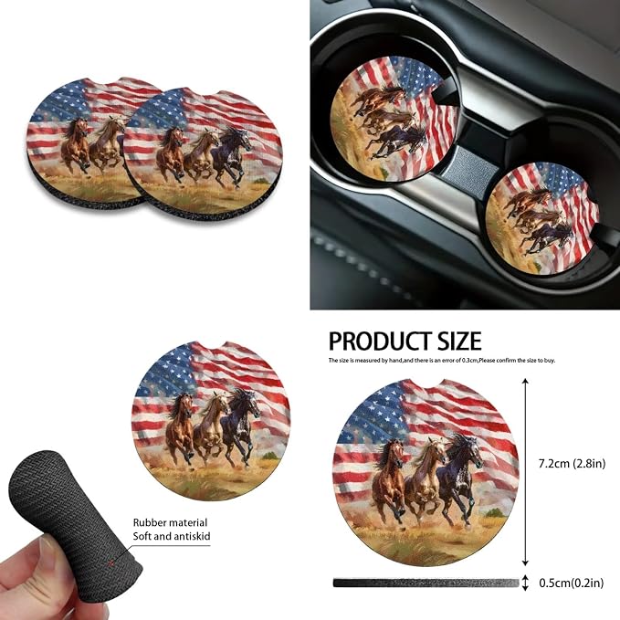 Horses American Flag Print Car Accessories Pack of 10, Front and Rear Seat Covers Car Trash Bin Steering Wheel Cover Cup Holders Keychain Air Vent Storage Bag Car Interior Decor Fit Most Cars