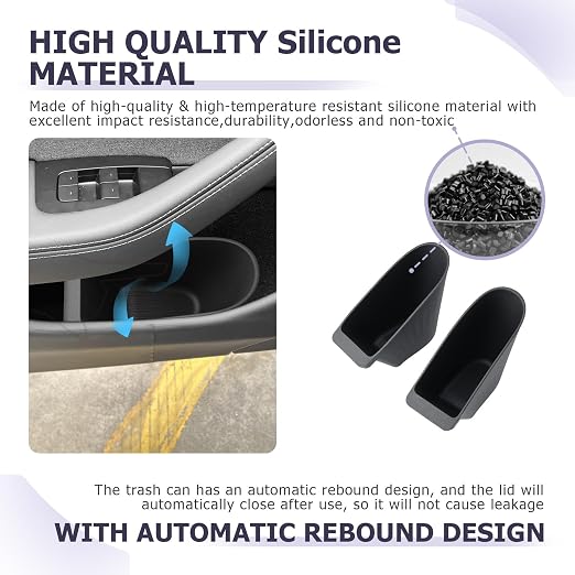 LUWU 2PCS Car Front Door Trash Can for Tesla Model 3 2026 2025 2024 2023, Side Door Storage Box Organizer Open-Top Design TPE Material Front Seat Garbage Can Bin for New Model 3 Accessories 2026