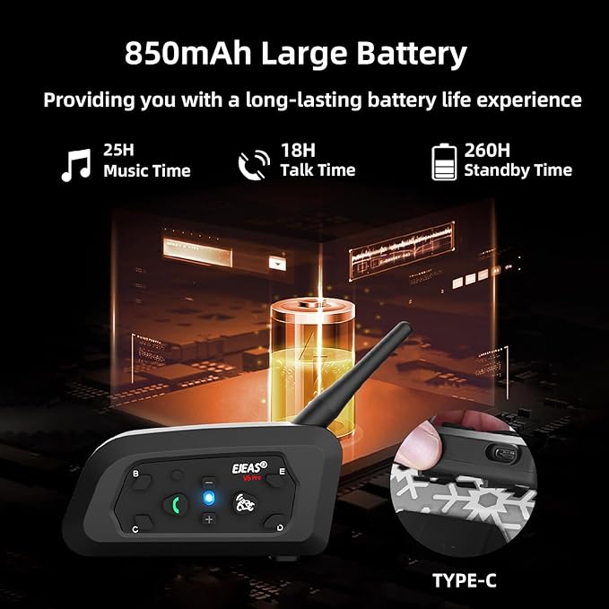 Novamente V6 Pro+ Motorcycle Helmet Bluetooth Intercom Headset, Up to 6 Riders 2-Way IP65 Waterproof Wireless Motorbike Communication System for Dirt Bike/ATV/Off Road, 2Packs