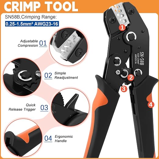 1381PCS Pin Connector Kit, Electrical Pins Connectors with Crimp Tool and Wire Strippers,28 Types 1/1.5/1.8/2.2/2.3/2.8/3.5mm Removal Male Female Crimp Pins