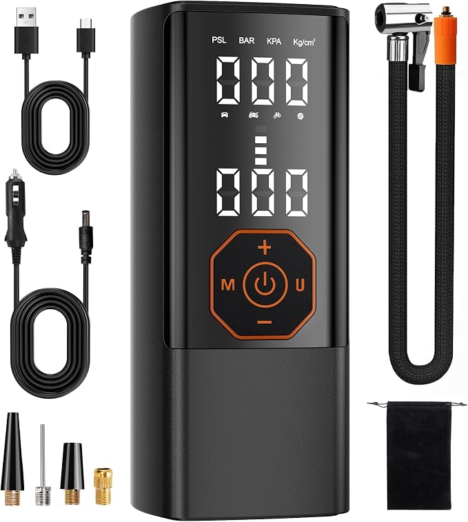 Tire Inflator Portable Air Compressor Air Pump for Car Tires Cordless Electric 180PS for Car, Motorcycle, Bike, Ball, with Tire Gauge Pressure-Black