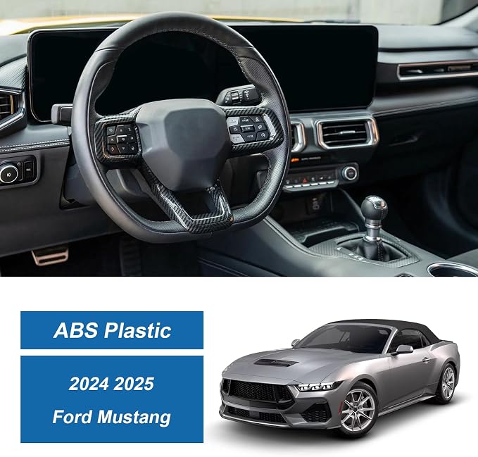 Carbon Fiber Steering Wheel Cover Compatible with Ford Mustang 2024 2025