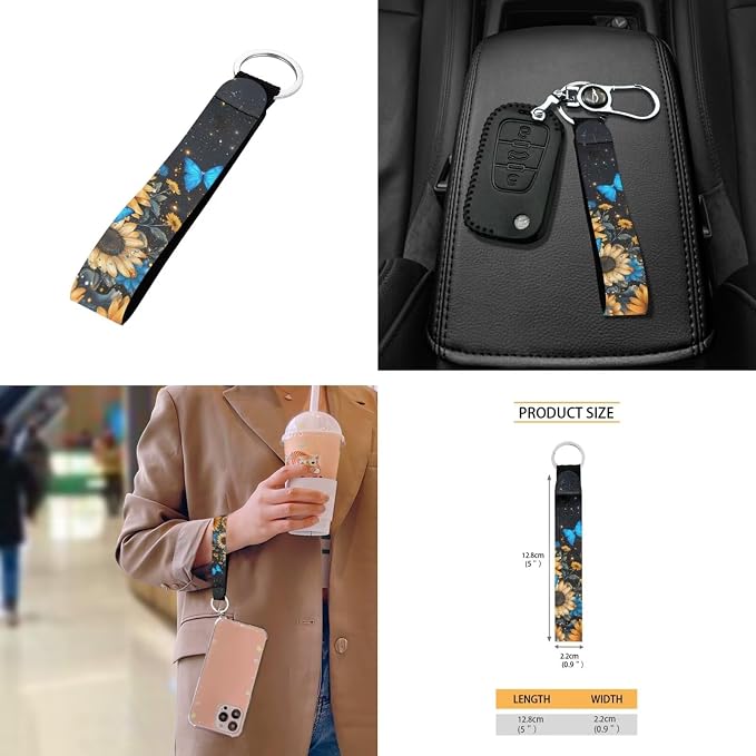Sunflower Butterfly Pattern 10 Pieces Car Accessories, Auto Seat Covers Full Set Steering Wheel Cover Cup Holders Car Garbage Can Air Vent Storage Bag Keychains Universal Fit for Most Cars