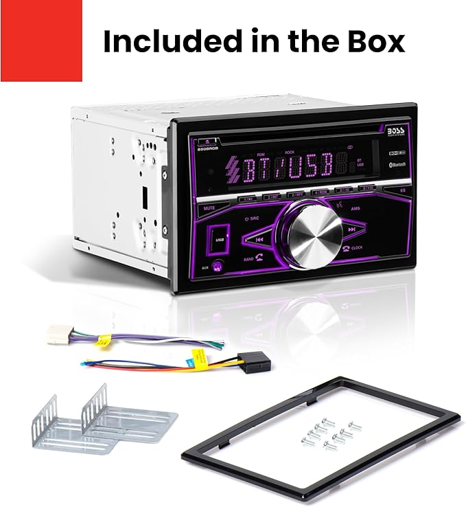 BOSS Audio Systems 850BRGB Car Stereo - Double Din, Bluetooth, Aux In, USB, CD DVD Player, AM/FM Radio Receiver, Multi Color Illumination
