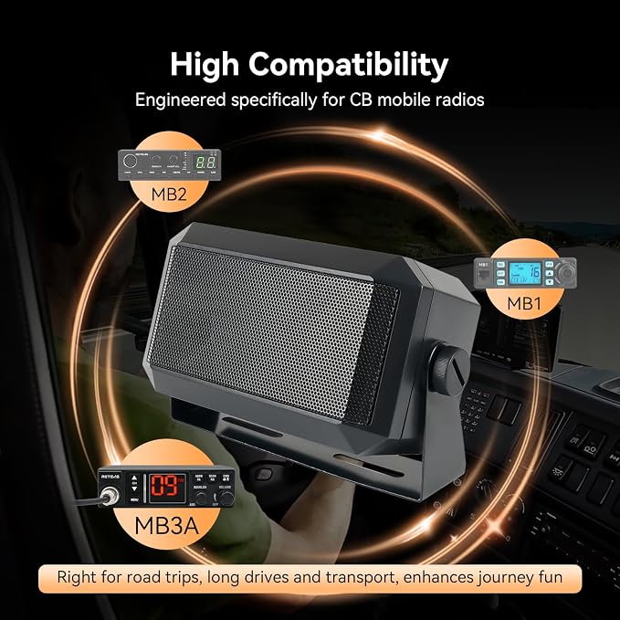 Retevis MB3A AM/FM CB Radio Kit with External Speaker, 40-Channel, Long Range Trucker Radio with Antenna, 12V/24V Cigarette Lighter, PA, Noise Limiter, Emergency Channels 9/19, Cooling System