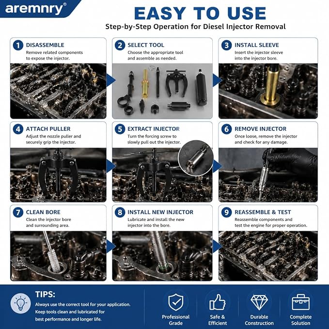 Injector Sleeve, Cup & Nozzle Tool Kit – Fits D11 D13 D16 FM12 & MP7 MP8 MP10 Engines – Replaces 88800387, 88800196, 9986174