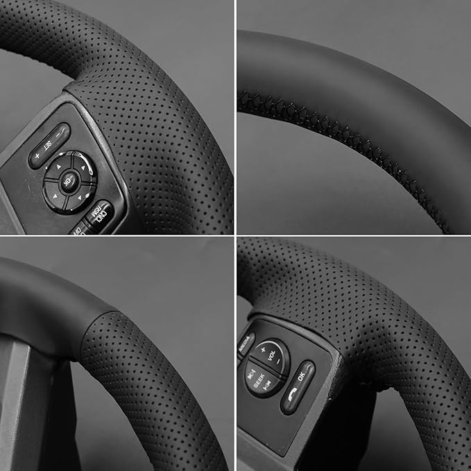 Custom OEM Stitched Black Genuine Leather Steering Wheel Cover for Ford F-250 F-350 2008 2009 2010 2011 2012 2013 2014 2015 2016 Expedition 2007-2014 Car Interior Accessories Parts