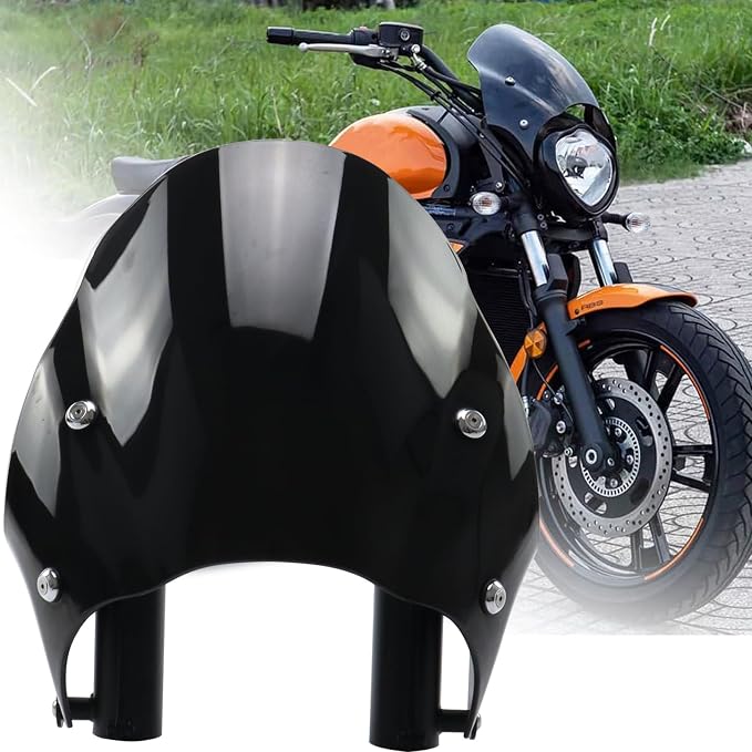 Motorcycle Windshield Fairing Set Wind Deflector Windscreen Mount Kits Fits for Kawasaki S650 Vulcan S ABS SE Cafe EN650 VN650 2015-2025 Black