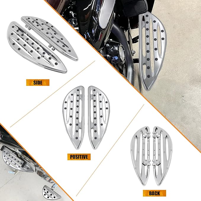 Front Driver Floorboard CNC Foot Pegs Rider Footboards Pedal Fit For Harley Touring Road King Road Glide Electra Glide Street Glide 1986-2025 Softail FL 1986-2017 (Chrome)