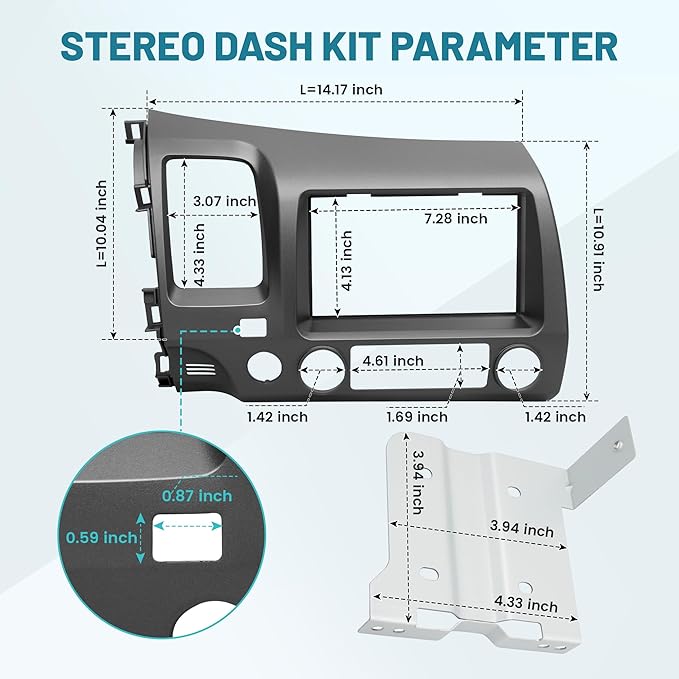 NuIth Double DIN Radio Dash Kits for 2006-2011 Honda Civic 2Din Stereo Mount Housing Bracket W/Passenger Airbag Button, Civic Trim Bezel Kit Installation Aftermarket Stereo