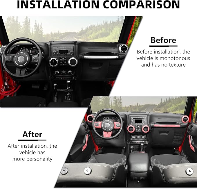 RAZPOY JK 18PCS Interior Trim Kit, Steering Wheel Trim & Gear Shift Cover Air Conditioning Vent Trim Compatible with 2011-2017 Jeep Wrangler JK 4-Door, Pink