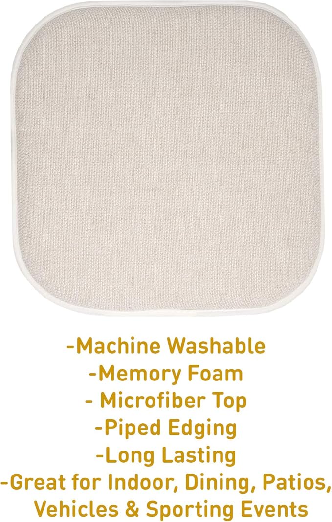 Sweet Home Collection Chair Cushion Memory Foam Pads Honeycomb Pattern Slip Non Skid Rubber Back Rounded Square 16" x 16" Seat Cover, 12 Pack, Alexis Linen/Beige