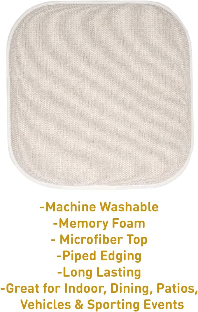 Sweet Home Collection Chair Cushion Memory Foam Pads Honeycomb Pattern Slip Non Skid Rubber Back Rounded Square 16" x 16" Seat Cover, 2 Pack, Alexis Linen/Beige