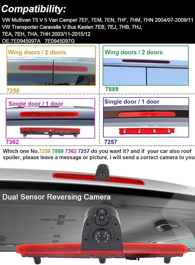 Third Roof Brake Lamp Back up Car Camera Dual Camera Parking Reverse Replacement for VW T5 Bus Transporter V Kasten Bus Multivan Caravelle startline 2013 Business Waterproof Night Vision