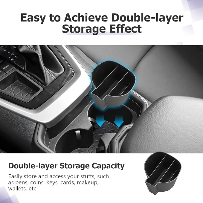 LUWU for 2025 Toyota RAV 4 Accessories Compatible with 2019 2020 2021 2022 2023 2024 2025 Toyota RAV 4 Front Center Console Cup Holder Organizer Secondary Storage Box Insert Tray ABS Material