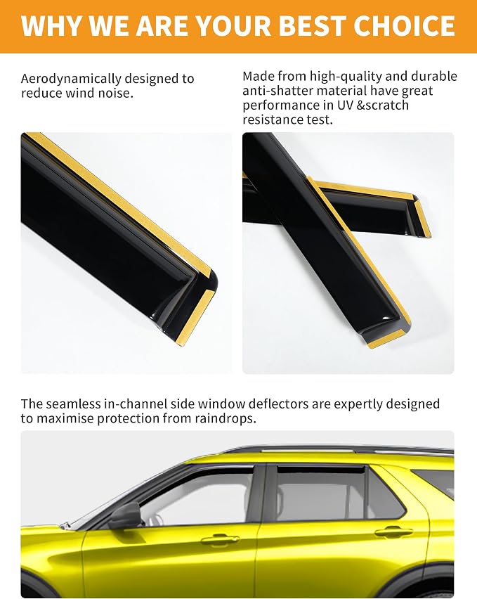 in-Channel Window Rain Guards Fit for Ford Explorer 2020-2026 Extra Durable Window Deflectors Visors Rain Guards Vent Visors Vent Shades Exterior Car Accessories - 4 pcs