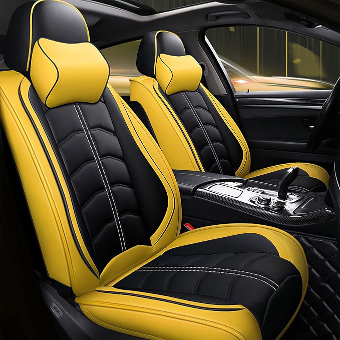 Car Seat Cover for 2 Seats Toyota Highlander 2001-2026, Durable Wear Resistant Waterproof Seat Cover, Breathable Premium Leather Vehicle Interior Accessories.(Luxury 2 Seats,Black Yellow)