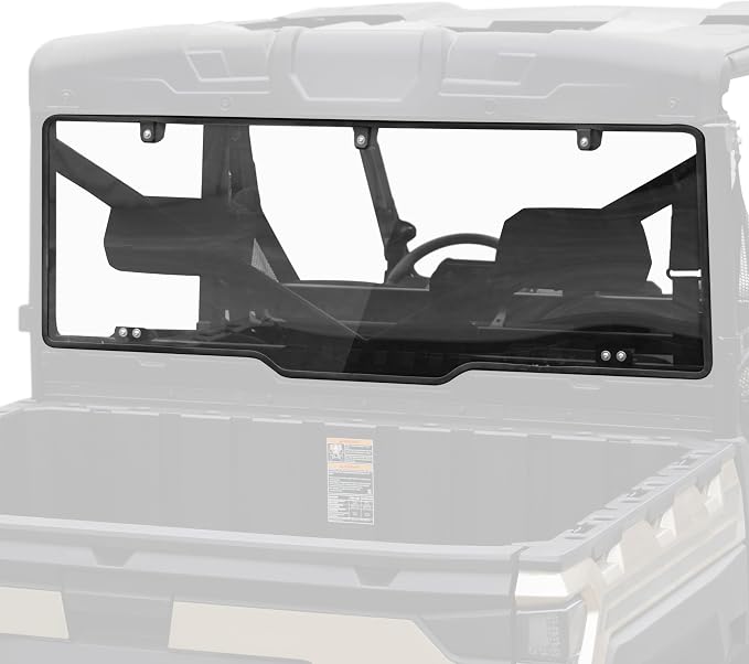 SAUTVS Clear Polycarbonate Rear Windshield Back Window for Polaris Ranger XP 1000/1000/Crew 2017-2026, XP 900/570/Diesel 2013-2025 with All Seal Quick Installation Accessories (Compatible with Roof)