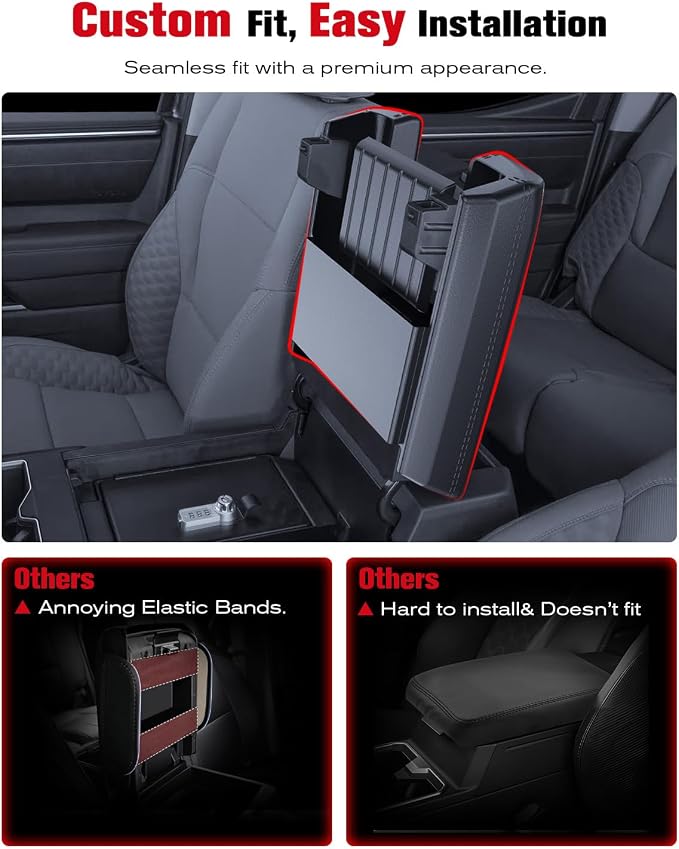 for 2022~2026 Tundra (SR/SR5/Limited) 2-in-1 Silicone Center Console Armrest Cover& Armrest Hidden Privacy Tray - [OEM Design& Friendly Liquid Silicone Rubber] - Thin Black