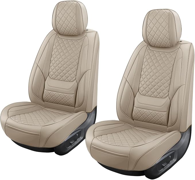 Beige Leather Car Seat Covers Front Seat Breathable Seat Protectors Waterproof Automotive Seat Covers Universal Fit for Most Cars SUVs Trucks Vehicles