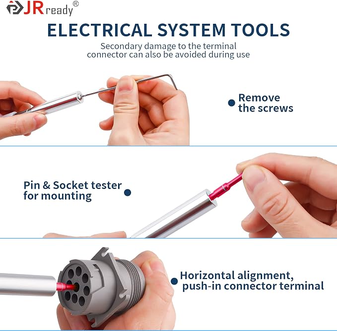 JRready ST5245-HT250 Electrical Tension Test Tools，20# Socket and Pin Tester Tips Work with The HT250-4 Adjustable Retention Dynamometer Tool Set in Electrical System Tools(RED)