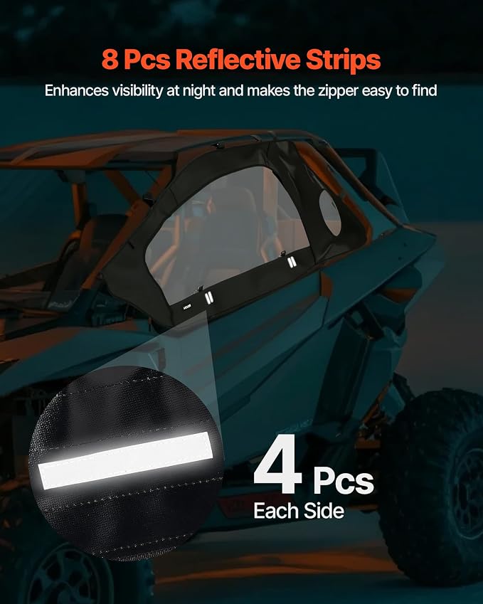 VEVOR Cab Enclosure Upper Doors, Compatible with Polaris RZR PRO XP/Turbo R 2020-2024, Soft Upper Doors, Windproof Upgraded Zipper UTV Soft Side Window Kit, Work with Side Mirrors and Windshields