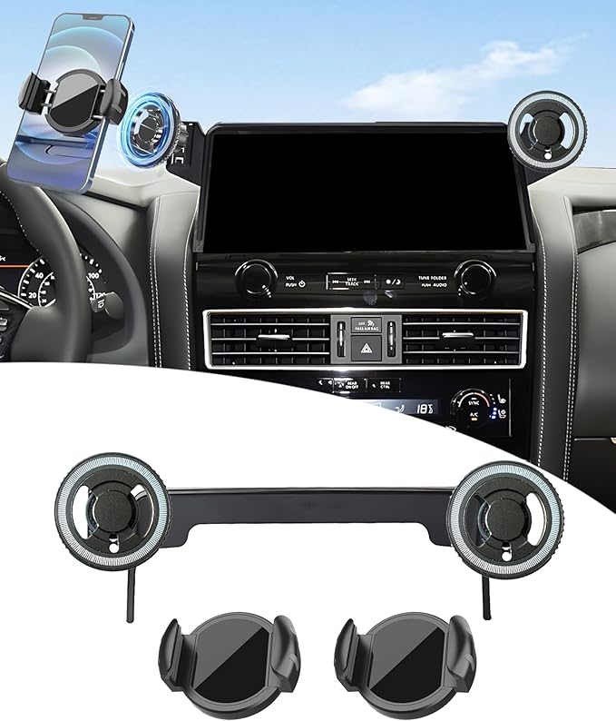 Magnetic Car Phone Mount for Nissan Armada 2021 2022 2023 2024 Accessories, for MagSafe Strong Magnets Cell Phone Holder 12.3-Inch Touch Screen Cradles, with Portable Phone Gripper