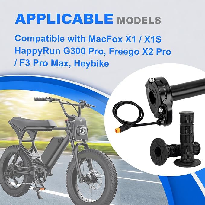 Ebike Full Twist Throttle for Macfox, 3 Pin Surron Style Throttle Grip Kit 12V-72V Compatible with HappyRun Freego Heybike Electric Dirt Bike