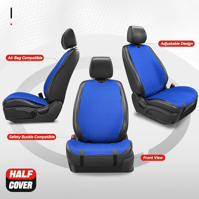 Auto Dynasty Car Seat Covers Front Set, Anti-Slip Automotive Interior Covers, Breathable and Comfort Car Seat Protectors, Airbag Compatible, Universal Fit Most Vehicles, Blue (Protex Series)
