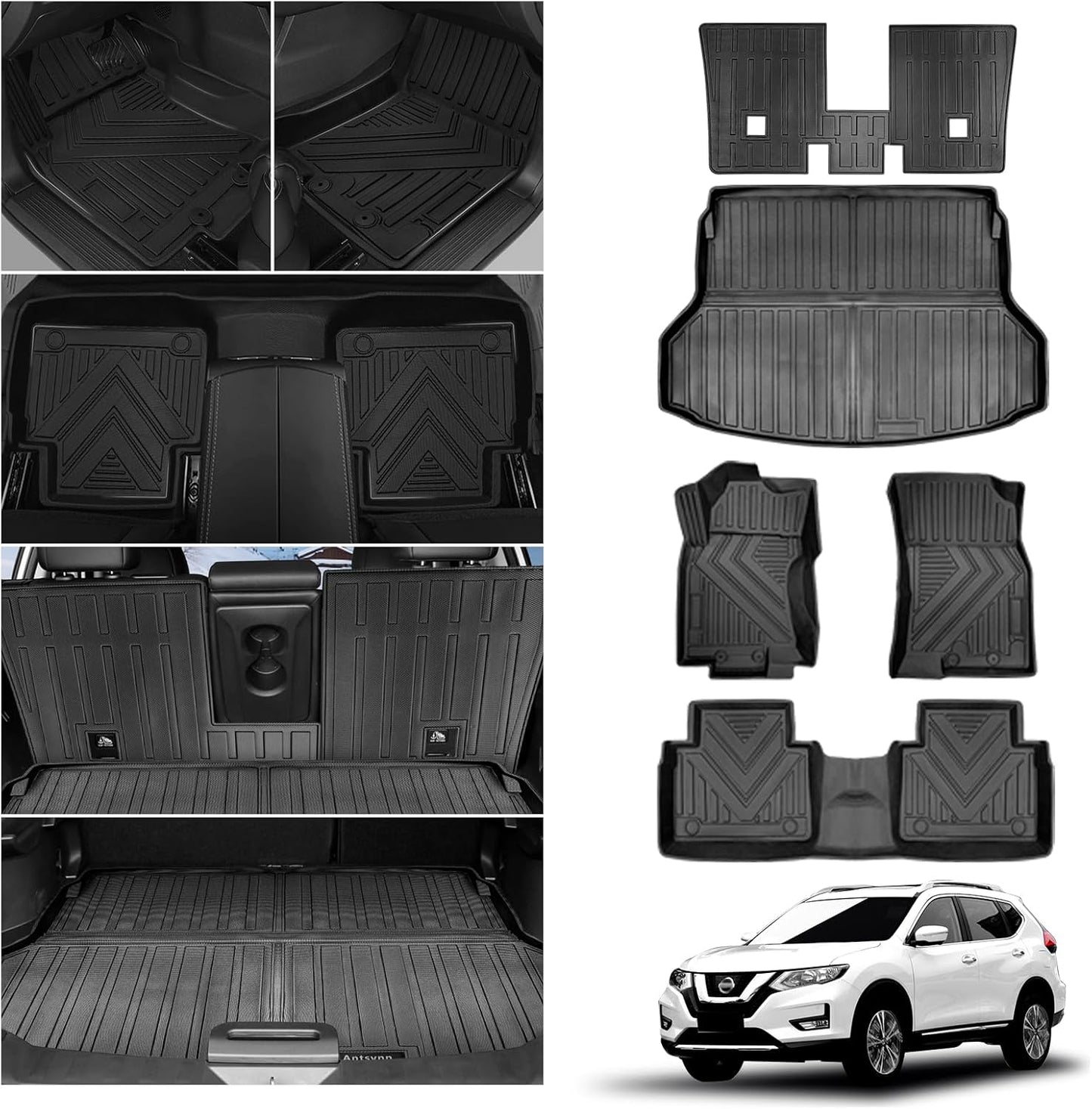 Fit for 2020-2014 Nissan Rogue Floor Mat Backrest Mat Cargo Liner, All-Weather Rear Floor Trunk Liner Cargo Liner Protector Fit for Nissan Rogue Accessories 2020 2019 2018 2017-2014(Full Set)