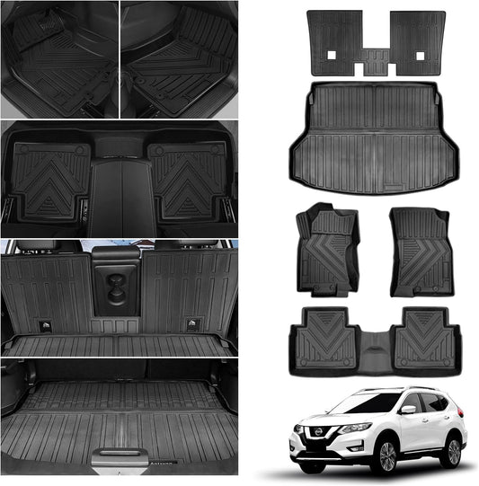 Fit for 2020-2014 Nissan Rogue Floor Mat Backrest Mat Cargo Liner, All-Weather Rear Floor Trunk Liner Cargo Liner Protector Fit for Nissan Rogue Accessories 2020 2019 2018 2017-2014(Full Set)