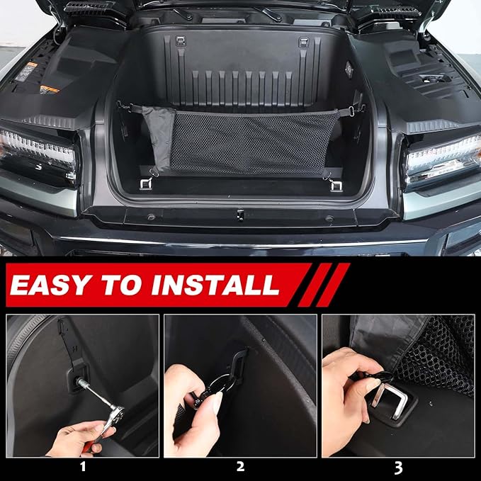 Front Trunk Storage Cargo Net for Hummer EV SUV Pickup Truck Accessories 2022-2024 2025 2026 Expandable Elastic Heavy Duty Trunk Storage Organizer Mesh with 4 Metal Carabiners(Envelope Style)