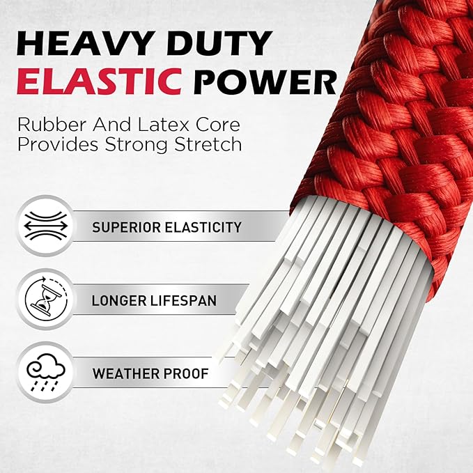 5-Piece 24 Inch Bungee Cords with Carabiner Hooks, Heavy Duty Rubber Elastic Tie Down Straps, Bungee Cord with Carabiner Clips for Cargo, Truck Bed, Camping, Motorcycle and Outdoor Use (Red)