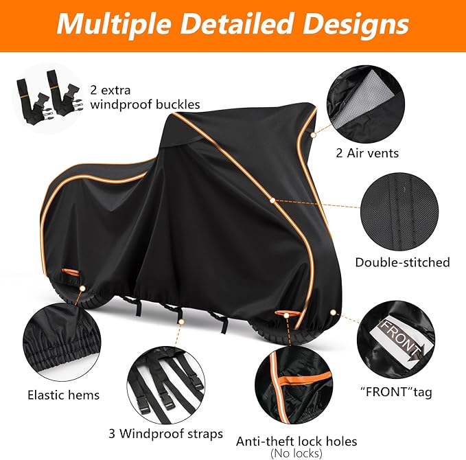 Waterproof Motorcycle Cover for Honda Grom MSX125/Navi/Monkey/2022 Benelli 135/2023 Grom, All Weather Outdoor Black Protective Cover with Reflective Strips,Vent Holes and Lock Holes