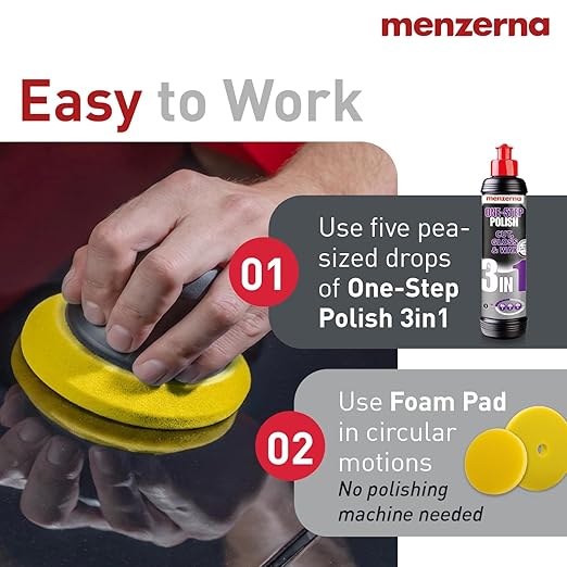 menzerna All-in-One polishing Kit I Car polishing Set with Menzerna One-Step Polish 3in1 (16oz) and 6 Inch Polishing Pad I Moderate Scratch Remover, high Gloss and Wax Kit for All Types of Vehicles
