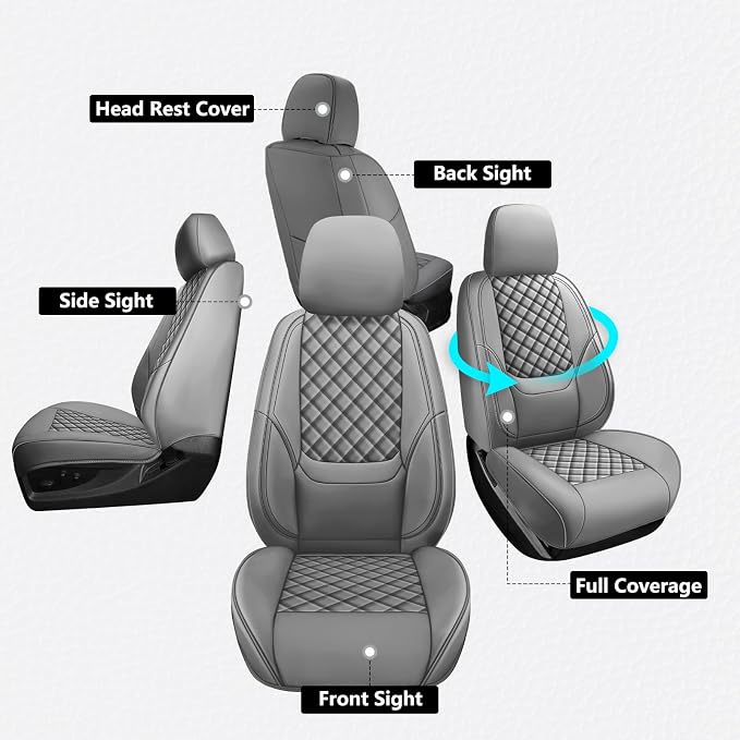 F150 Seat Covers 2015-2026 Front Pair, Truck Interior Sets with Lumbar Support Custom Fit for Ford F150 2015-2026, F250/F350/F450 2017-2026 Super Duty Crew Cab XLT XL Lariat Platinum, Gray