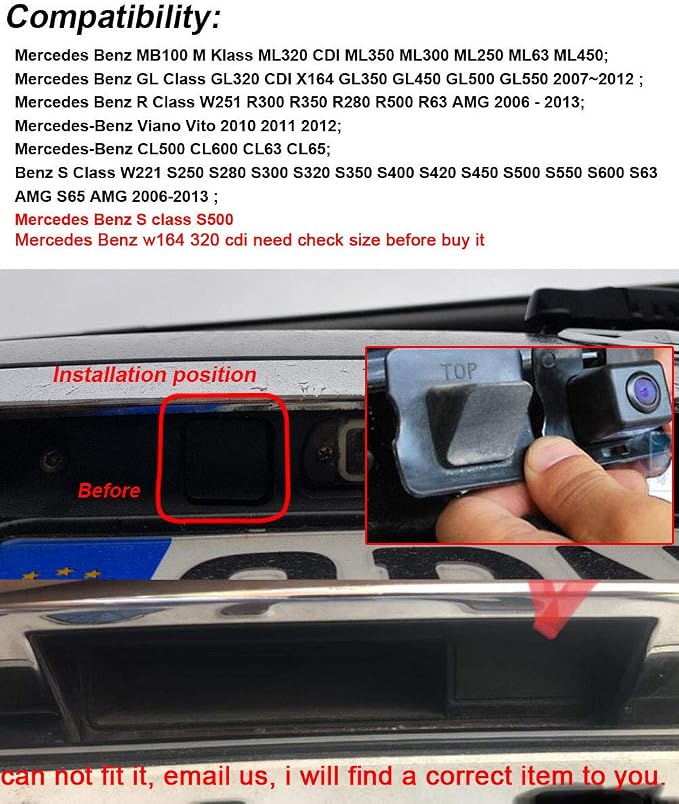 1280 * 720 car Rear View Backup Camera Replacement for Mercedes Benz M G R Class W164 ML63 ML280 ML300 ML320 ML350 ML420 ML450 ML500 W163 ML55 ML230 ML270CDI ML400 ML430 AMG X164 X166 S500 E320 W210