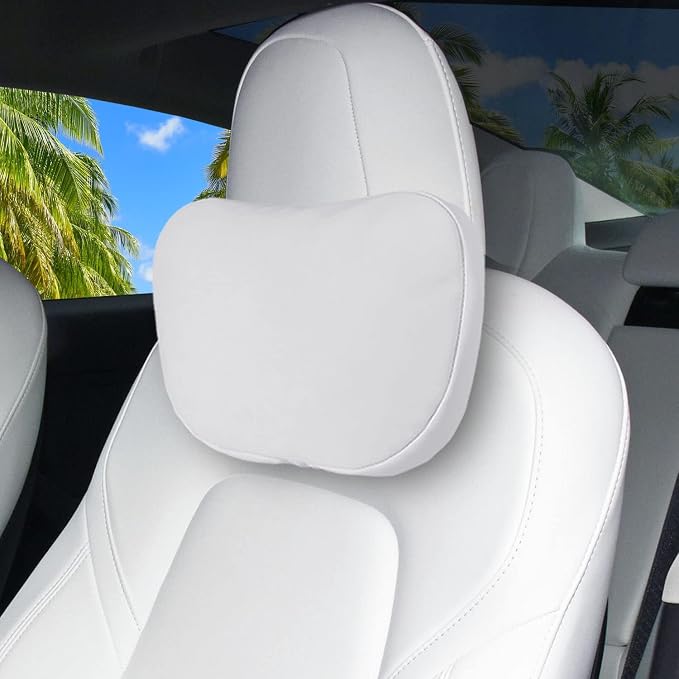 1 Pack Car Headrest Neck Pillow for Tesla Model 3 Model Y Model S Model X Accessories,Car Seat Pillow Head Neck Rest Cushion(White)