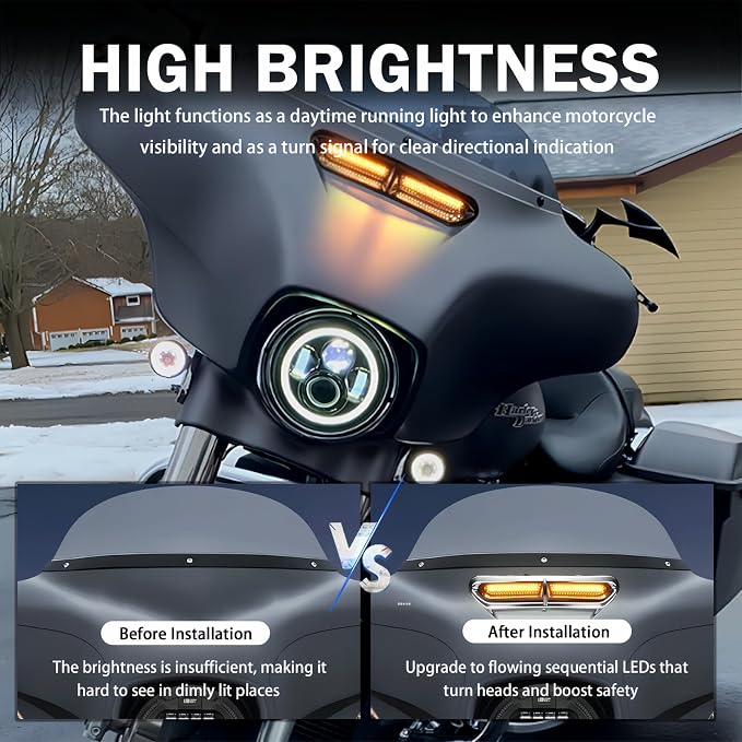 Motorcycle LED Fairing Vent Light, Windshield Vent Lights, Fits For 2014-2023 Harley Touring Street Glide, Electra Glide | Turn Signal Light & Running Light | Windshield Vent Trim
