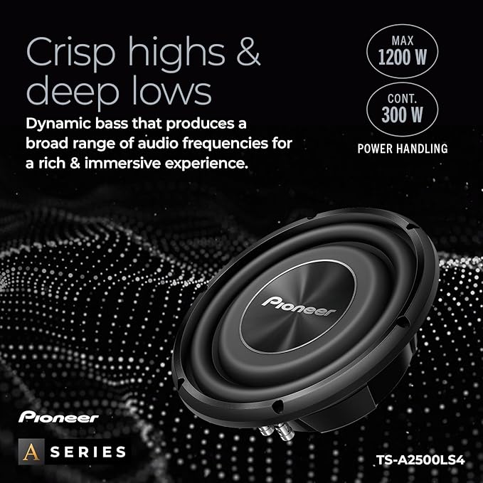 Pioneer A-Series TS-A2500LS4 10” Subwoofer – 1200W Max, Shallow-Mount Design, Deep Bass in Tight Spaces
