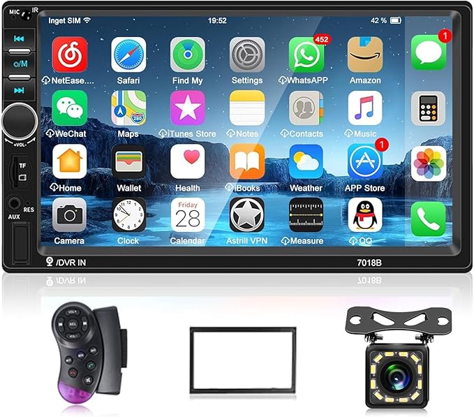 Nhopeew Double Din Car Stereo with Bluetooth and Backup Camera 7 Inch Touch Screen Car Radio Support AUX/USB/TF Card/Mirror Link/Steering Wheel Control