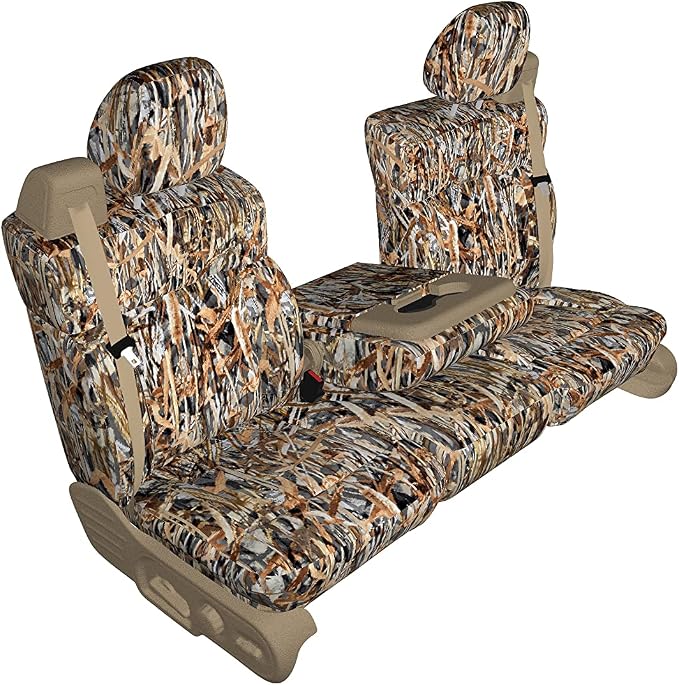 Durafit Seat Covers, SAC Camo Seat Covers for 2003-2007 Chevy Silverado, Suburban and GMC Sierra, Front 40/20/40 with Seat Belts in Top. Electric Driver seat