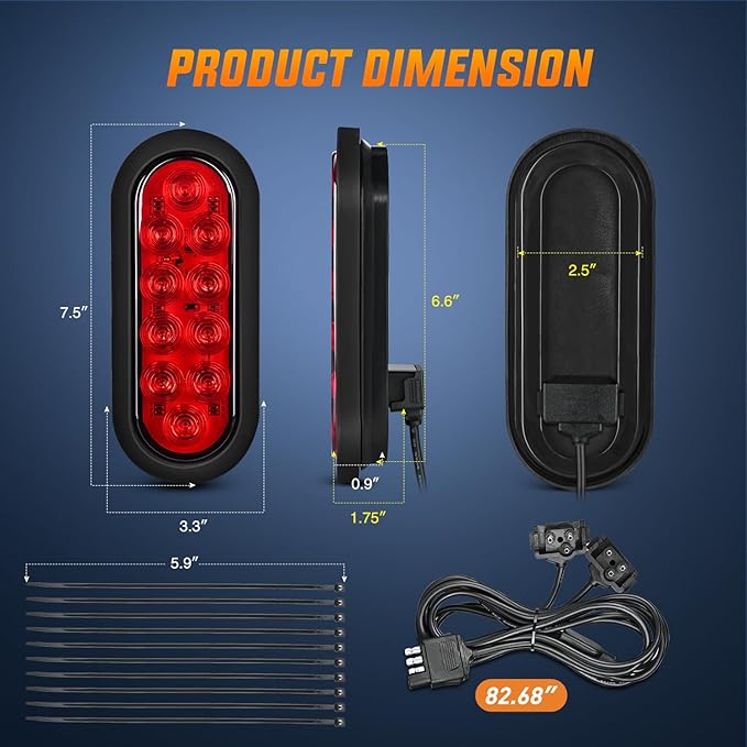 Nilight Hitch Cargo Carrier Light Kit 2PCS 6Inch Red Oval LED with Flush Mount Grommets Wire Harness Waterproof Stop Turn Signals Tail Lights for Luggage Bike Rack