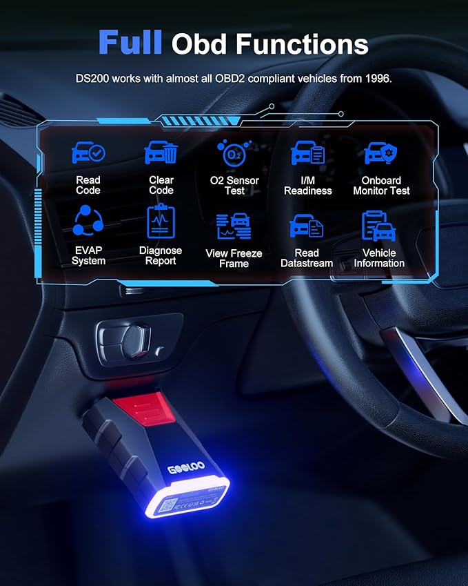 GOOLOO Bluetooth DS200 OBDⅡ Scanner for iPhone & Android, OBD2 Scanner with TPMS, Wireless Bidirectional Deepscan Tool with All System Diagnostic, Car Code Reader & Scan Tools for Vehicles 1996+